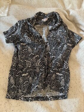 Wallace Barnes camp collar Shirt Mens small Batik Cotton black white print